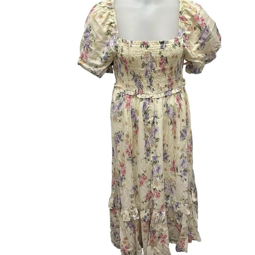 LoveShackFancy Cream Floral Midi Dress